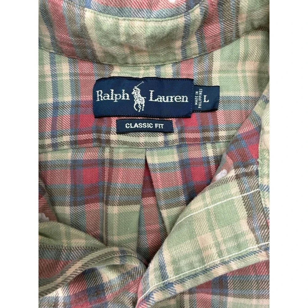 Polo Ralph Lauren Mens Classic Fit Plaid Flannel Shirt Green Red Blue Large